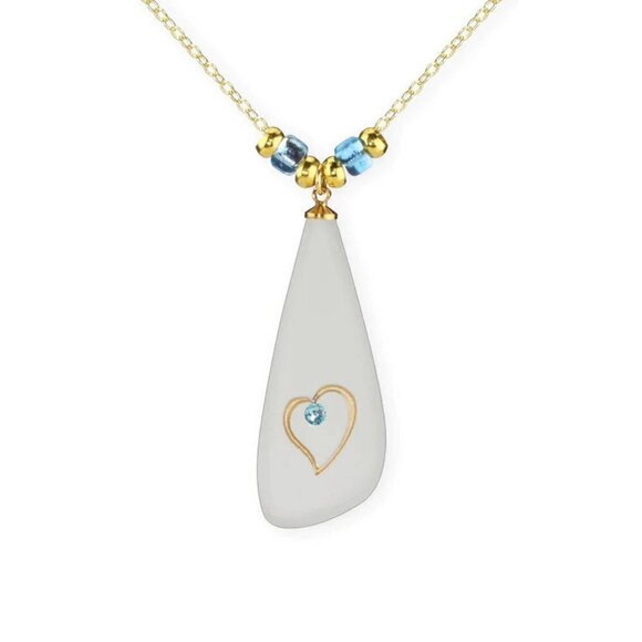 Glass Baron Jewelry - Sea Glass with Heart Necklace with a gift box